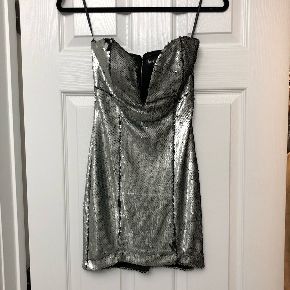 Nasty Gal Silver Sequin Dress